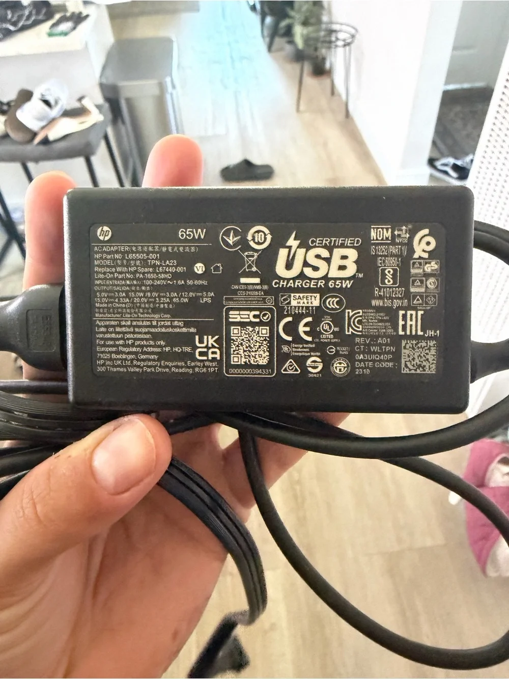 HP 65W USB Laptop Charger - Black
